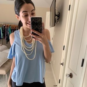 Baby blue cold shoulder blouse
